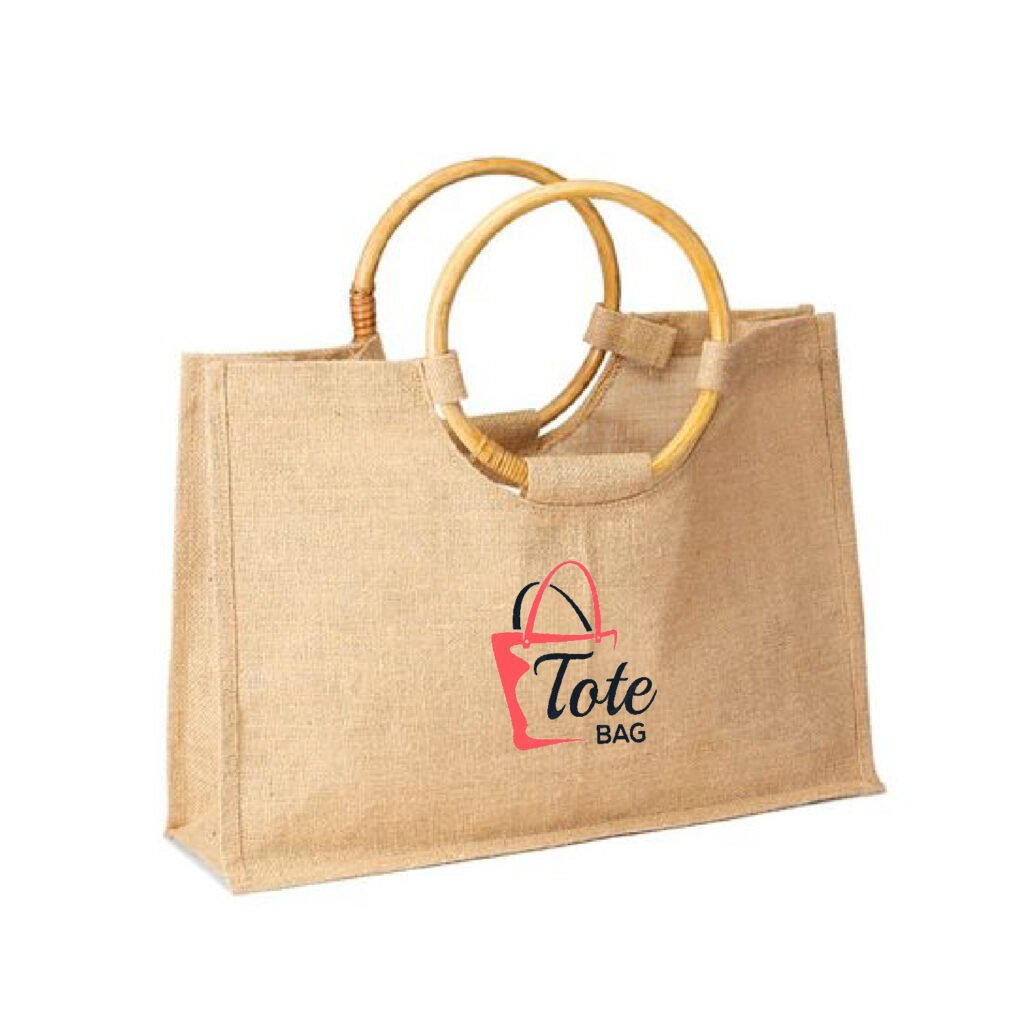 Jute Shopping Tote with Round Cane Handles
