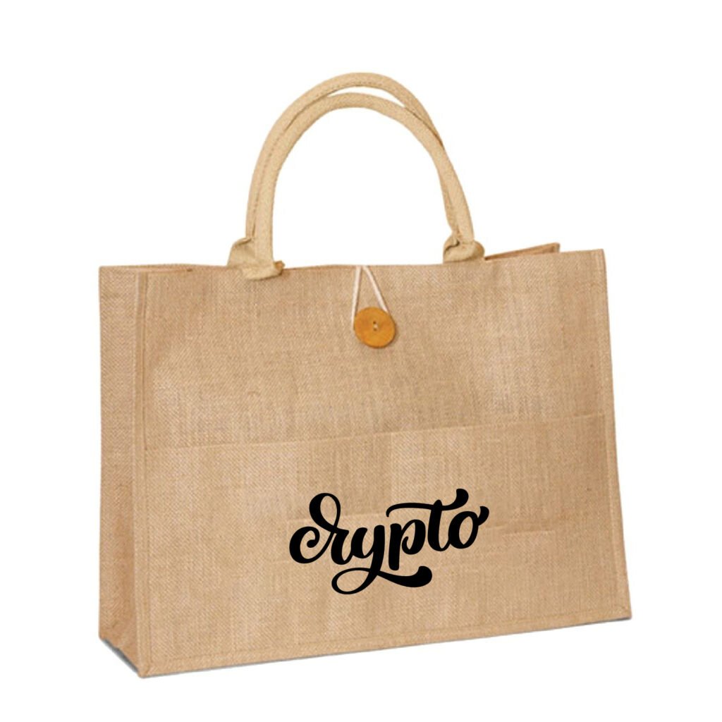 Jute Shopping Bag with Front Pocket /Buttoned Closure