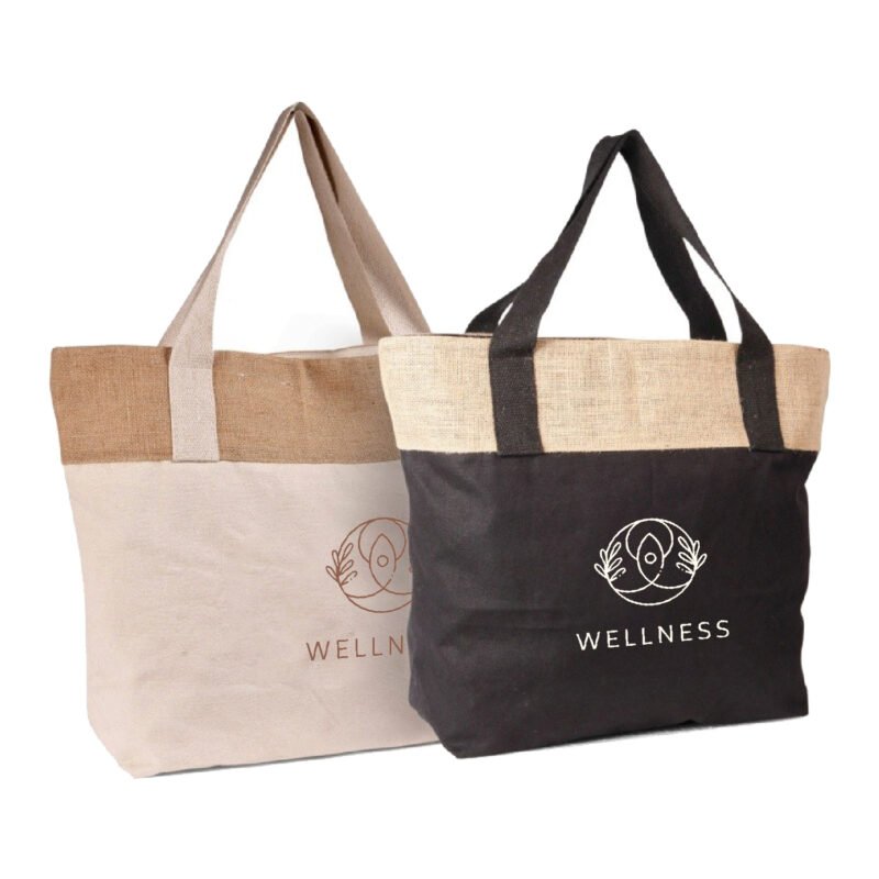 Large Shopping Bag with Natural Jute Cotton Gusset
