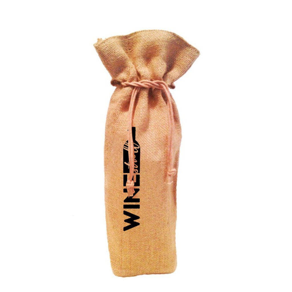 Unlaminated One Bottle Jute Drawstring Wine Sack