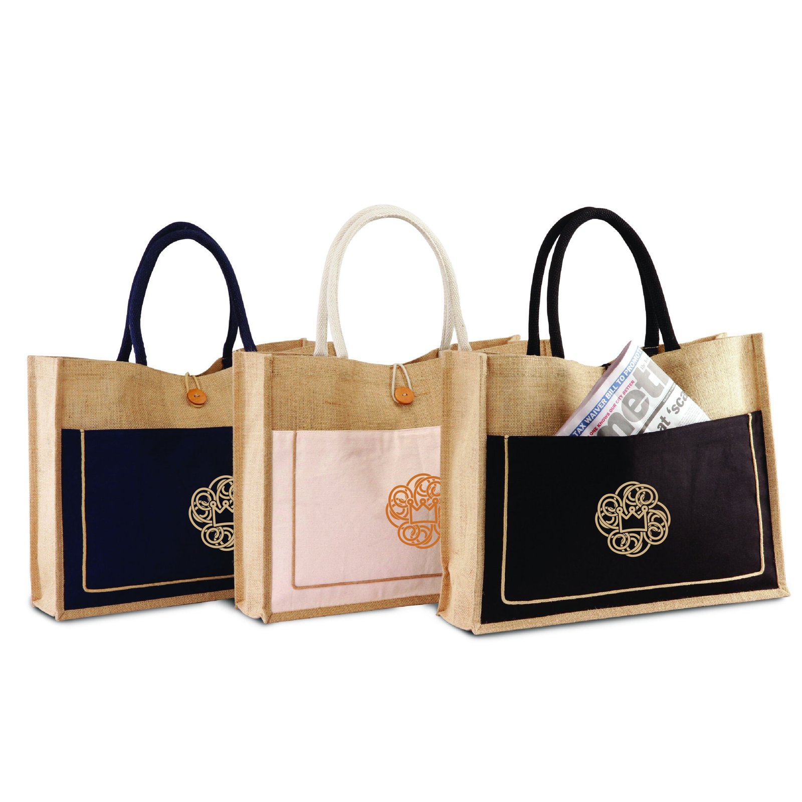 Two-Tone Jute Tote Bag with Cotton Webbed Handles