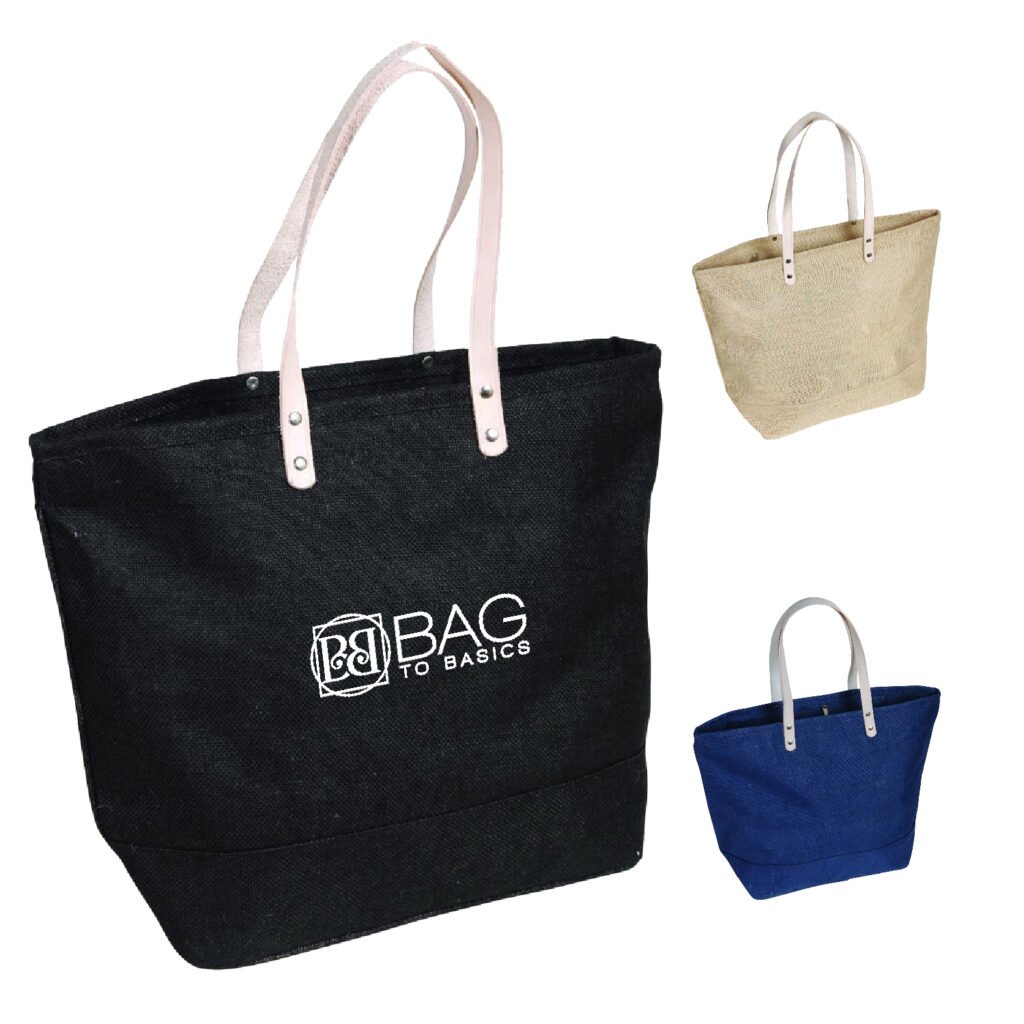 Jute Tote Bag with Leather Handles