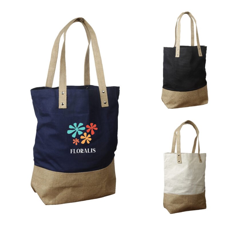 Cotton Tote Bag with Jute Trim & Handles