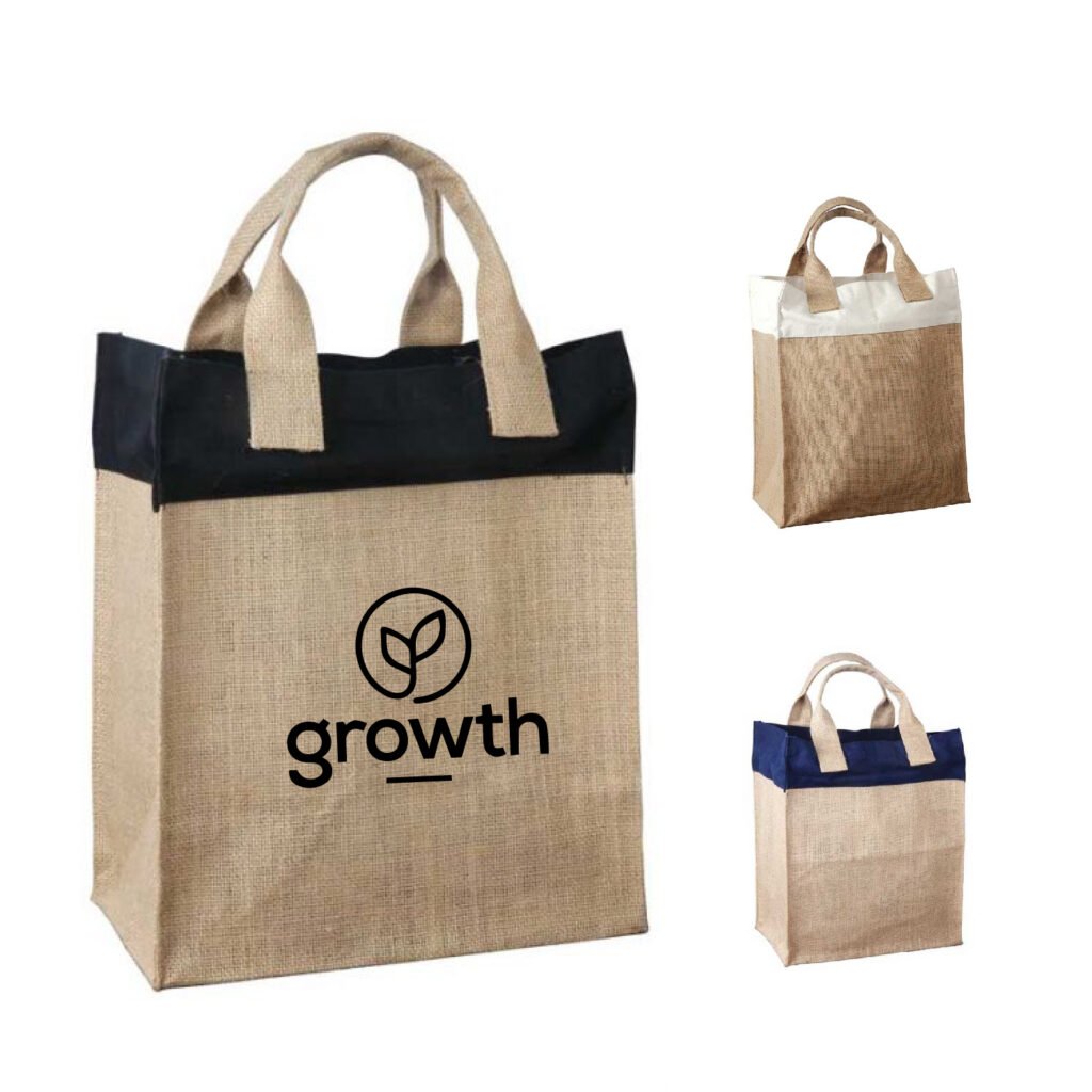 Mini Jute Gift Bag with Colored Cotton Trims and Self Handle