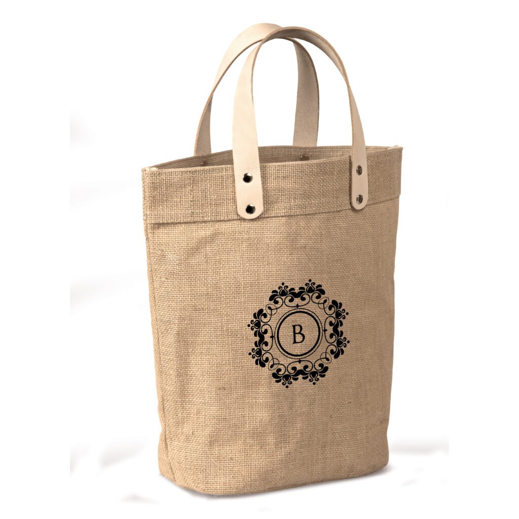 Jute Gift Bag with Thick Leather Handles and Rivets