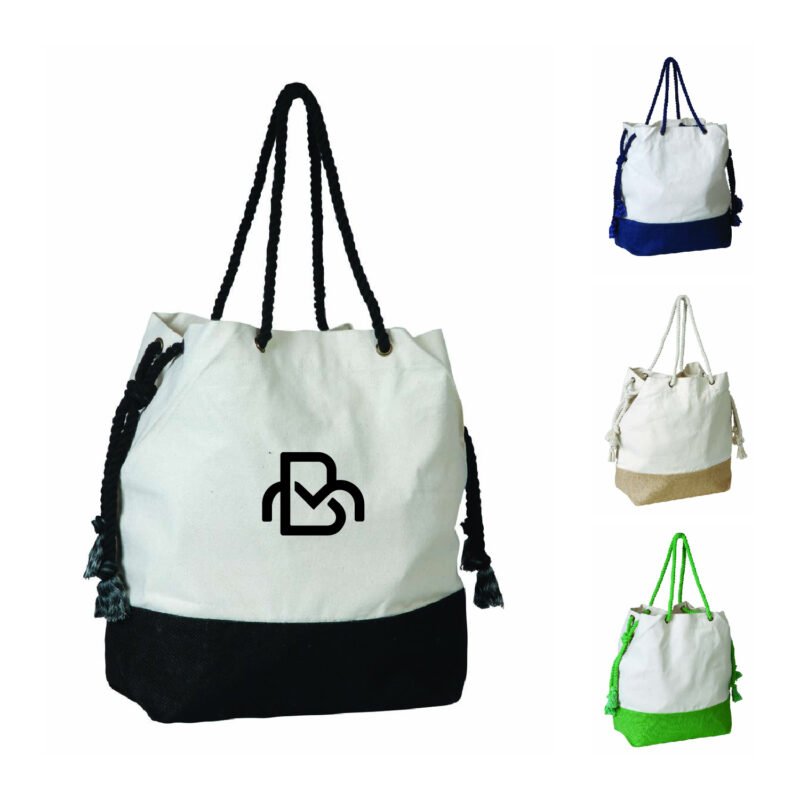 Jute/Cotton Drawstring Tote Bag