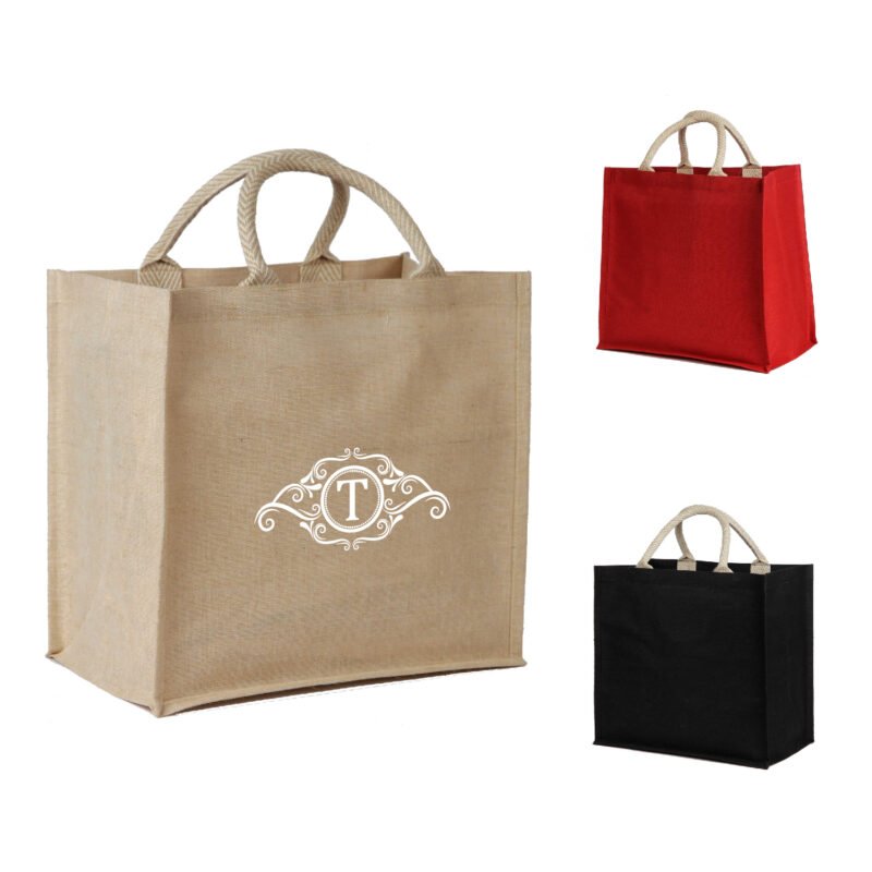 Jute/Cotton Blended Fabric Tote with Magnetic Closure