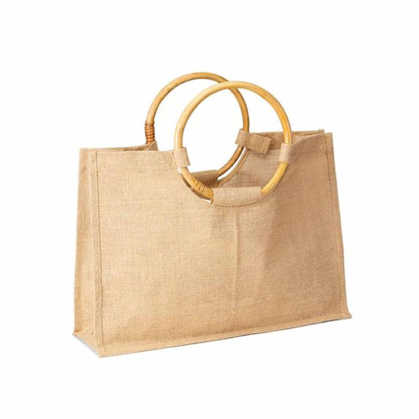 Jute Shopping Tote with Round Cane Handles - Image 2