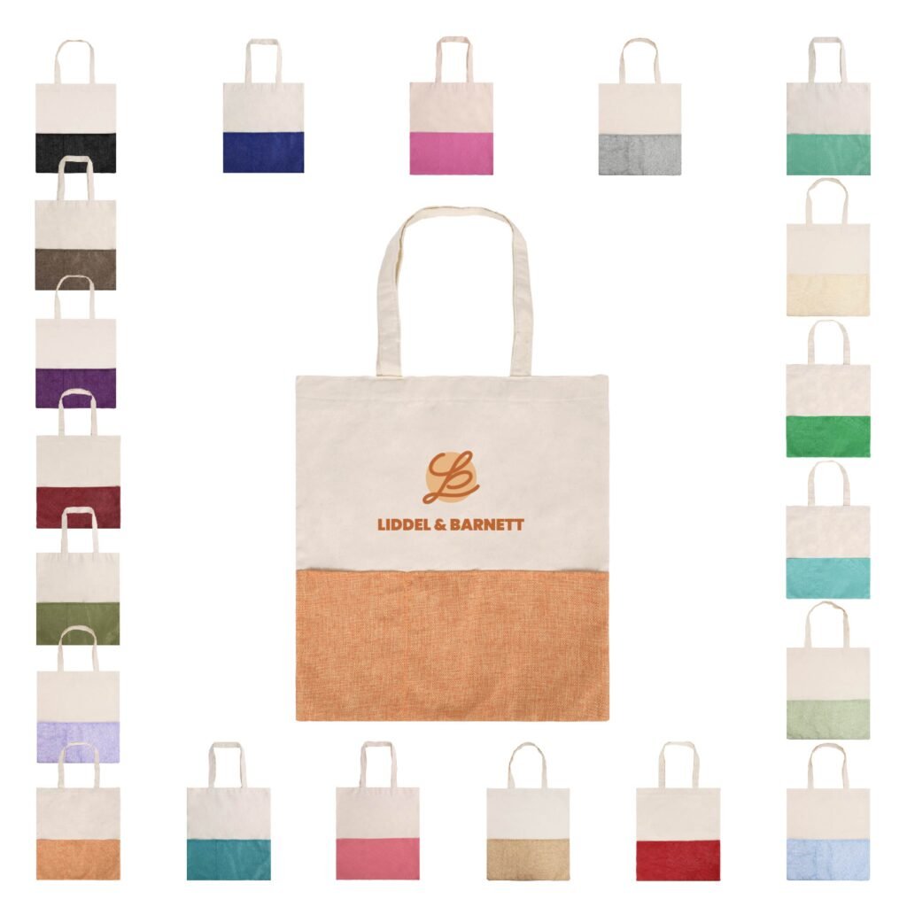 Lightweight Two-Tone Cotton & Burlap Tote With Pocket
