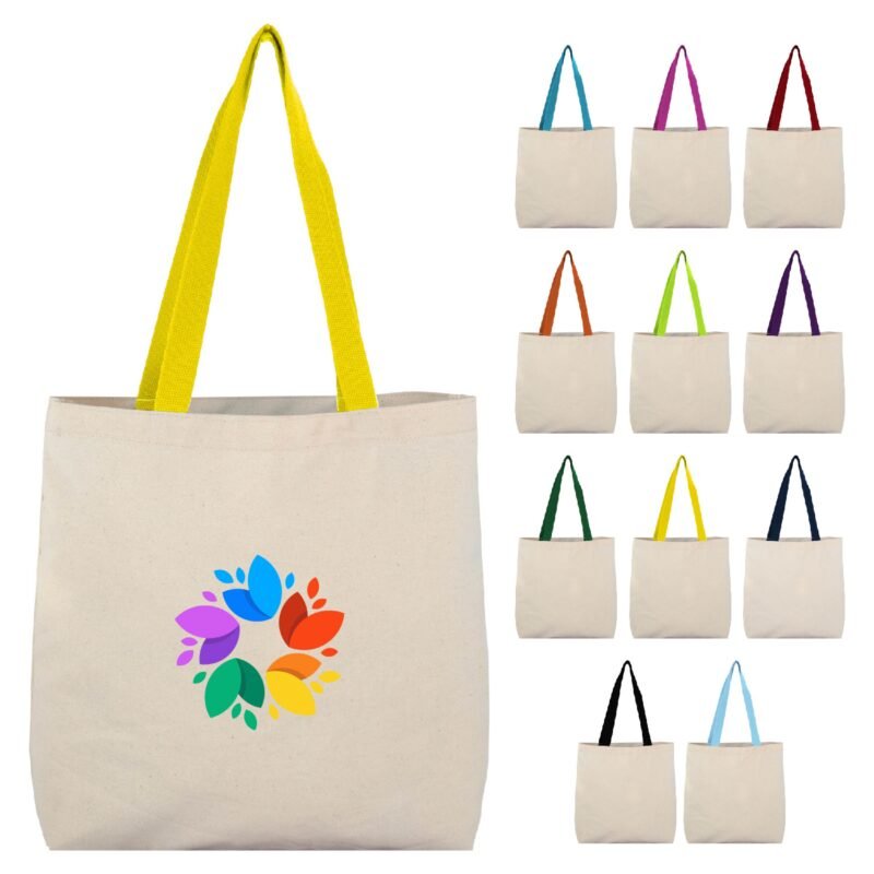 8 Oz Cotton Tote with Color Handles