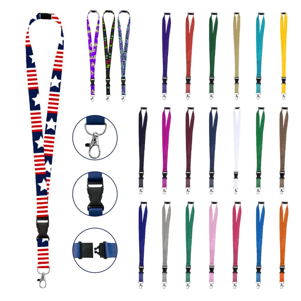 Full Color Neck Lanyard with Lobster Claw, Buckle and Breakaway