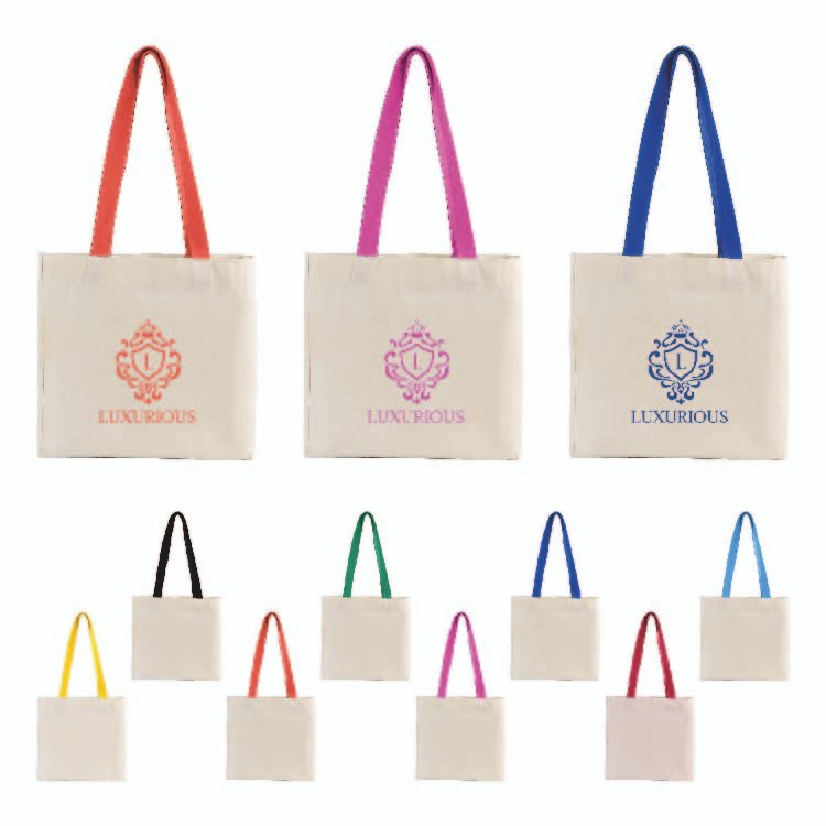 Colored Handle Cotton Tote with Gusset