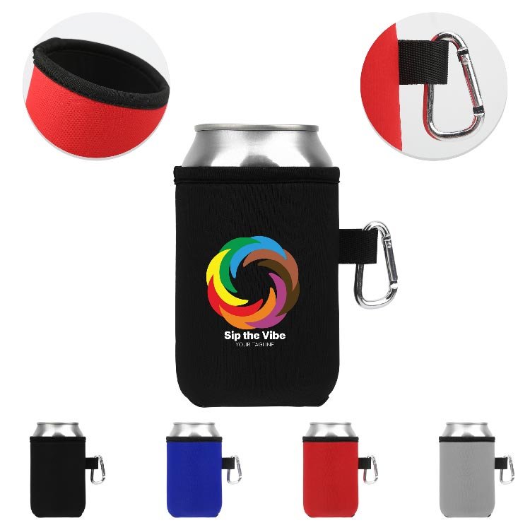 Promotional 12Oz Can Cooler With Carabiner Clip